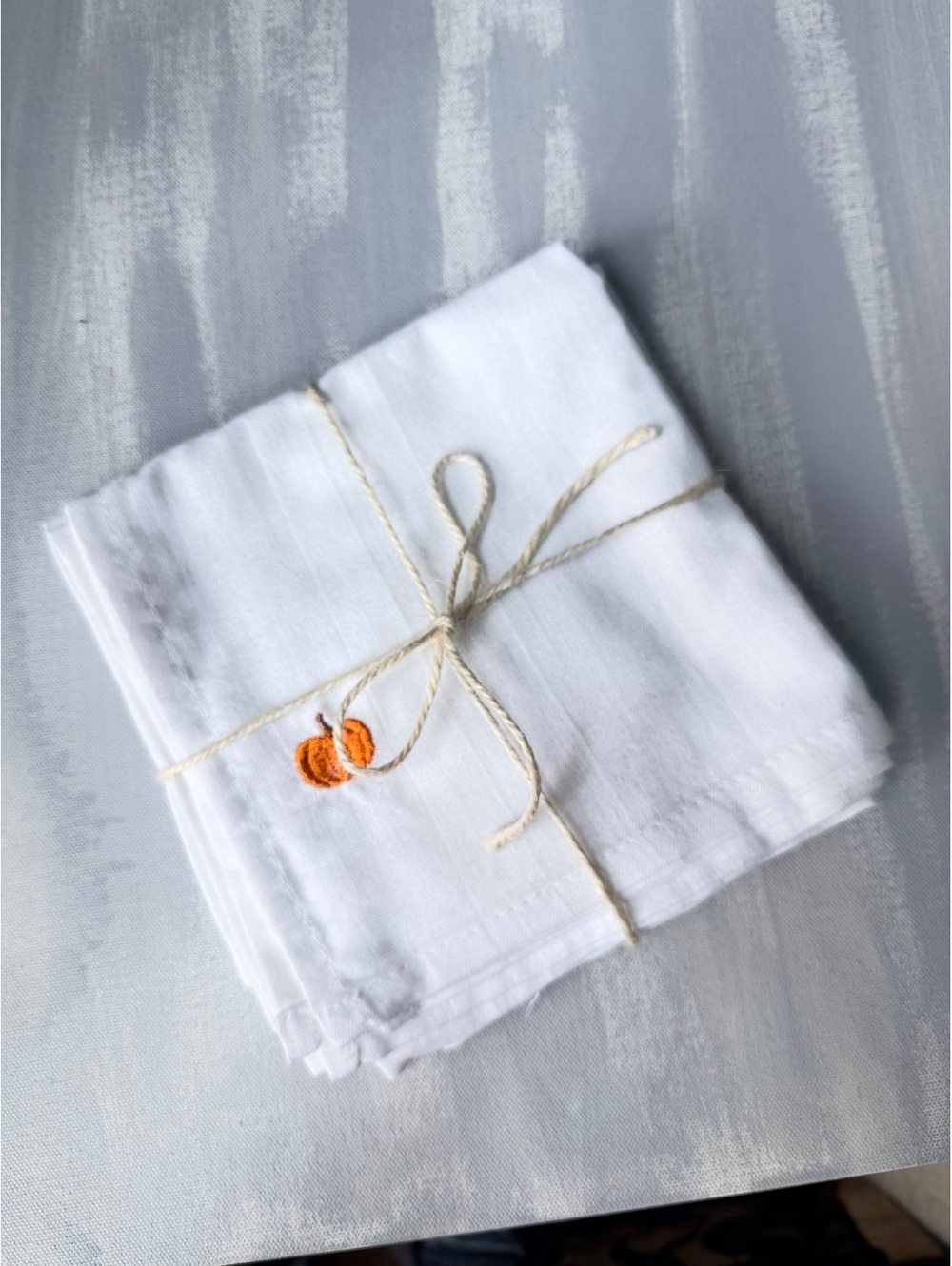 Wealuxe White Embroidered Pumpkin Napkins Set of 2